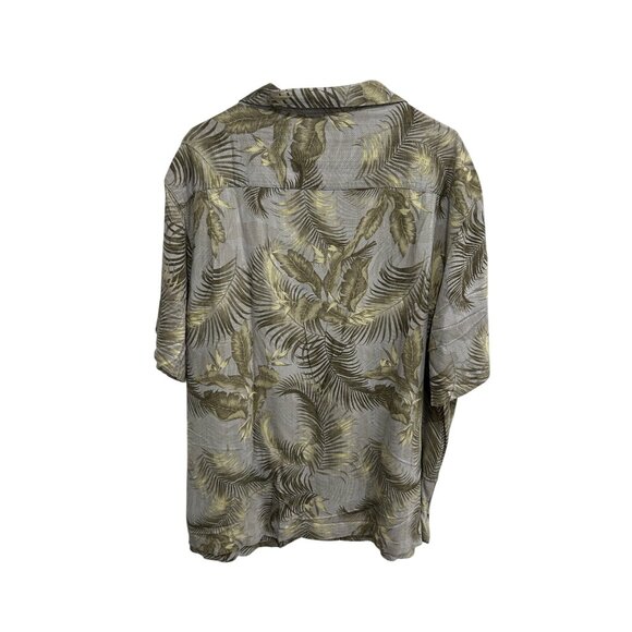 Caribbean Silk Blend Leaf Button Front Shirt Sz 2XB Gray Green Tropical Beach - Picture 2 of 10